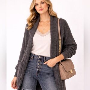 $98 Retail | Roots Chunky Knit Open Cardigan Brown Size S/P